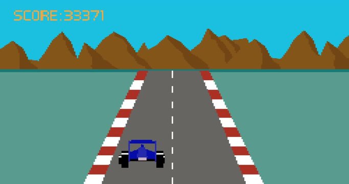 Retro pixel art style race car video game