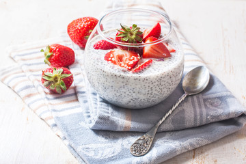 Chia seeds pudding with strawberries
