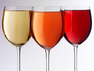 THREE GLASSES OF RED,WHITE AND ROSE WINE