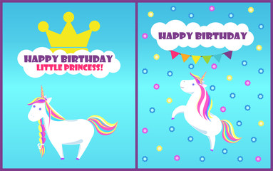 Happy Birthday Little Princess Card Set Vector