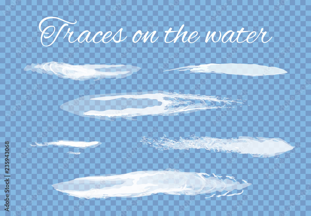 Poster traces on water splashes set transparent vector