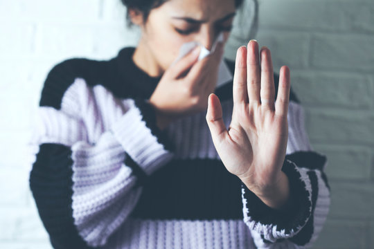 flu woman hand stop sign