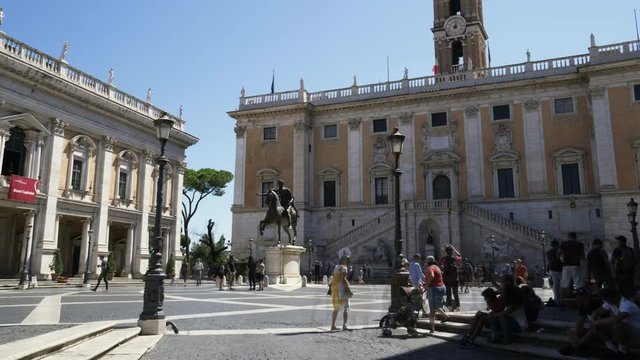 Time lapse. Zoom in. Capitoline Hill. Piazza del Campidoglio.  Rome, Italy, 4K.