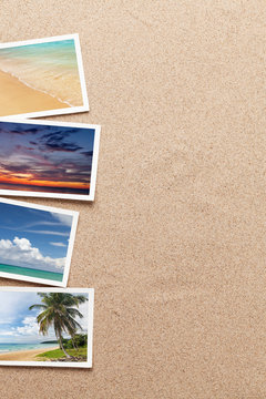 Travel vacation photos on beach sand