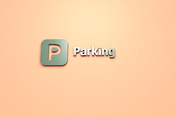 Text Parking with green 3D illustration and beige background