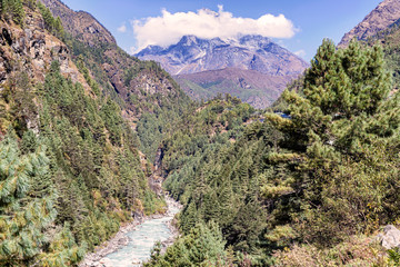 Crossing river on the trek to Namche Bazar from Phakding