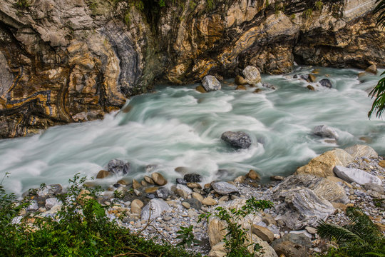 Travel Taiwan, Asia. Taroko National Park, famous tourist attraction Taroko Gorge and landscape view of Swallow Groto and Tunnel of Nine Turns. Popular tourist attractions.