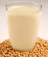GLASS OF SOYA MILK WITH SOYA BEANS