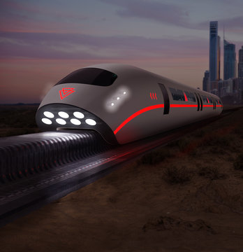 Futuristic High Speed Monorail Train Magnetic Levitation