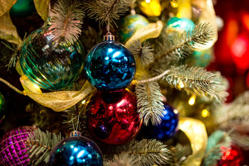 christmas decorations on green background