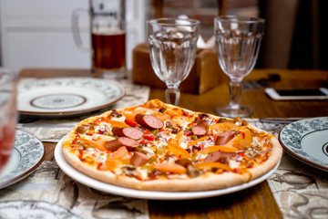 pizza on table in restaurant