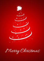 Christmas card with christmas tree on red background