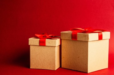 Gift boxes on red background