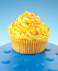 YELLLOW CUPCAKE ON BLUE