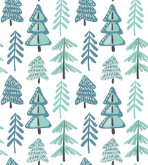 Vector seamless pattern with winter fir forest