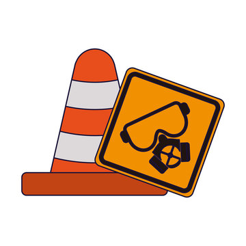 Traffic cone and mask road sign