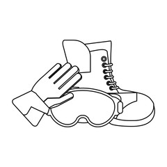 Winter clothes and equipment black and white