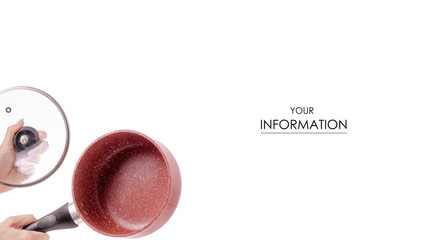 A pan of a ladle in hand pattern on a white background isolation