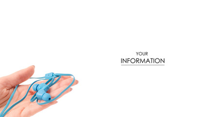 Blue headphones music in hand pattern on white background isolation