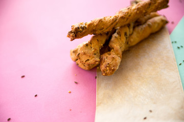Healthy Snack On Blue And Pink Background