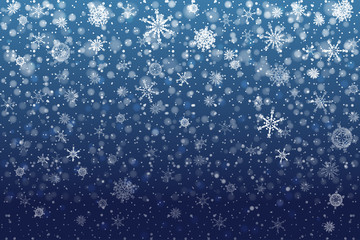 Christmas snow. Falling snowflakes on deep blue background. Snowfall. Vector illustration, eps 10. - 235955235