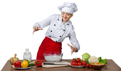 Female Chef Cooking Isolated