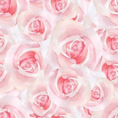 Pink delicate roses. Watercolor floral seamless pattern