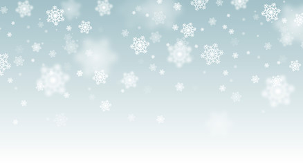 Naklejka na ściany i meble Snow falling background. Vector magic Christmas eve snowfall. White glitter snowflakes falling down.