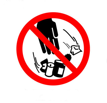 Do not litter sign. Don`t throw trash on the ground. Prohibition sign with the symbol of a hand throwing beer can,paper, tin cans and other garbage