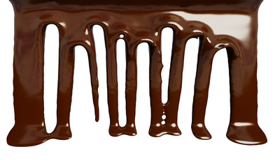 Dripping of Melted Chocolates Isolated on white. Realistic 3d of Liquid Chocolate Cream or Syrup