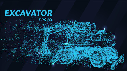 The excavator of the blue points of light. The excavator consists of particles. Vector illustration.