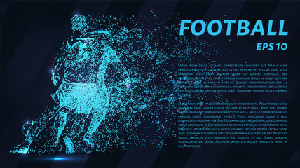 Football of blue glowing dots. Football is made up of particles. Vector illustration.