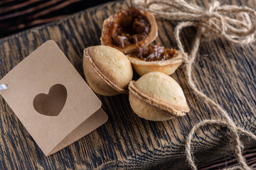 Сookies in the form of a walnut with boiled condensed milk