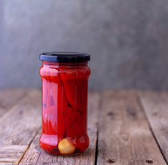 Pot of canned piquillo peppers