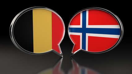 Obraz premium Belgium and Norway flags with Speech Bubbles. 3D illustration