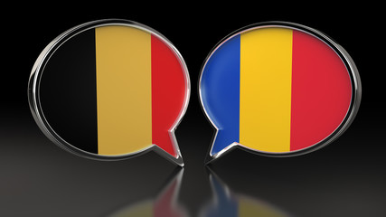 Belgium and Romania flags with Speech Bubbles. 3D illustration