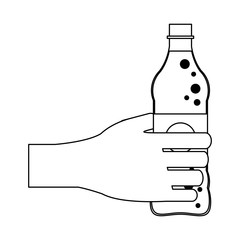 Hand with soda bottle black and white