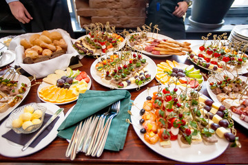 table with food and drinks