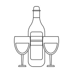 Wine bottle with cups black and white
