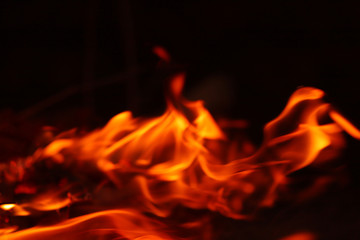 Abstract background image of a red flame of a fire. Orange and red flames on a dark background. Cropped shot, close-up, blurred