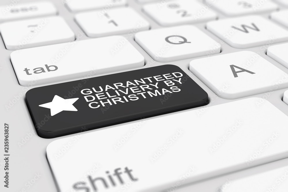 Poster 3d render of a keyboard with black guaranteed delivery by christmas button