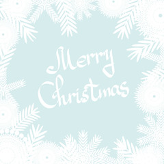 a frozen window with hoarfrost with an inscription Merry Christmas