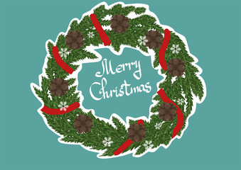 Christmas wreath on a light blue background