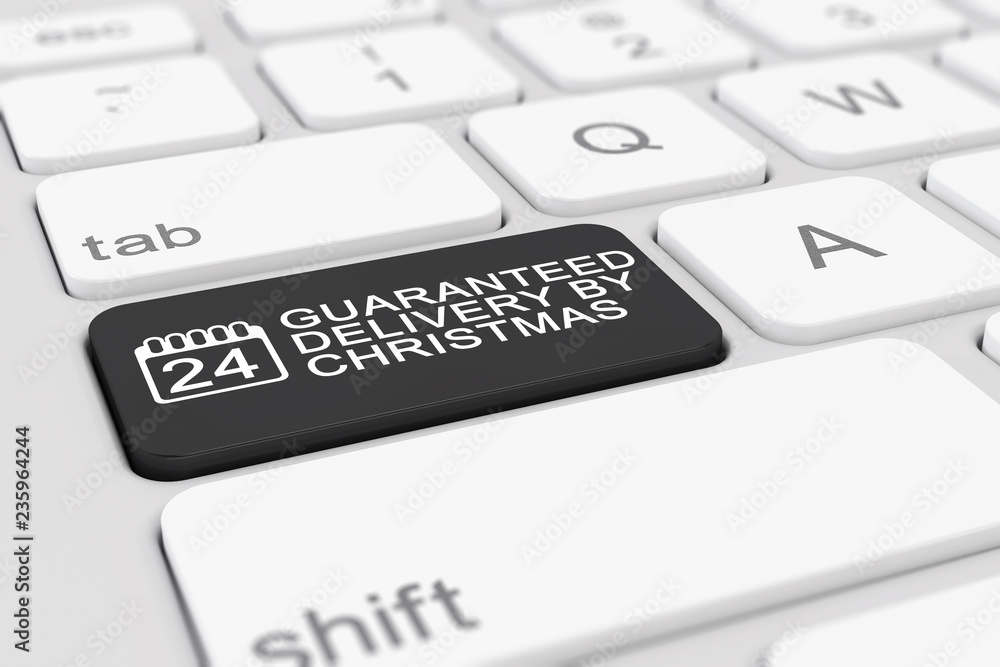 Poster 3d render of a keyboard with black guaranteed delivery by christmas button