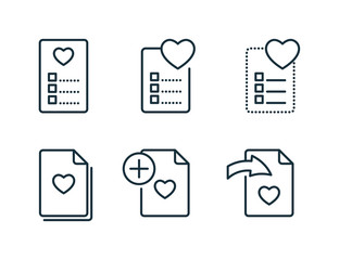 wishlist and favorites line icons set on white background