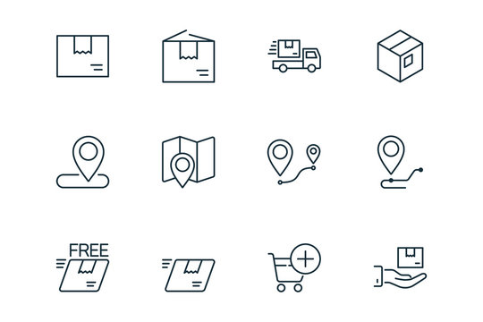 shipping and delivery line icons set on white background