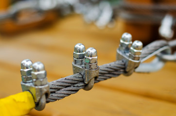steel cables fastening safety harness.  equipment for rope park