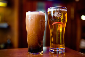 glass of beer on table