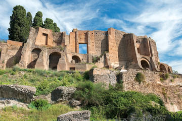 Fototapeta na wymiar ruins of the Domus Augustana, Palace of Domitian on the Palatine Hill in Rome