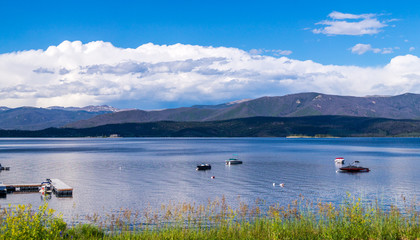 Fototapeta na wymiar Grand Lake and the Rockies. Tourist summer vacation in Colorado, USA